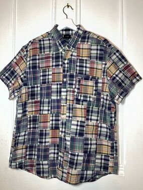 J. Crew Madras Plaid Patchwork Slim Multicolor Short Sleeve Button Shirt